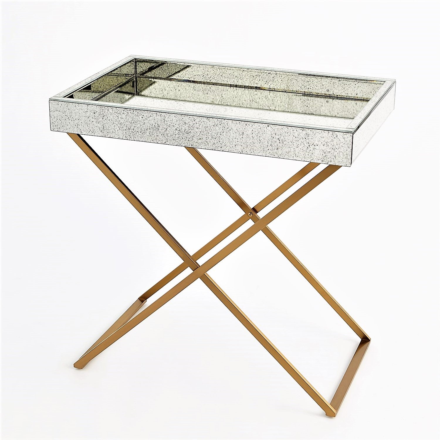 Folding Tray Table - Antique Mirror in Brass | Graphite Mirror in Nickel