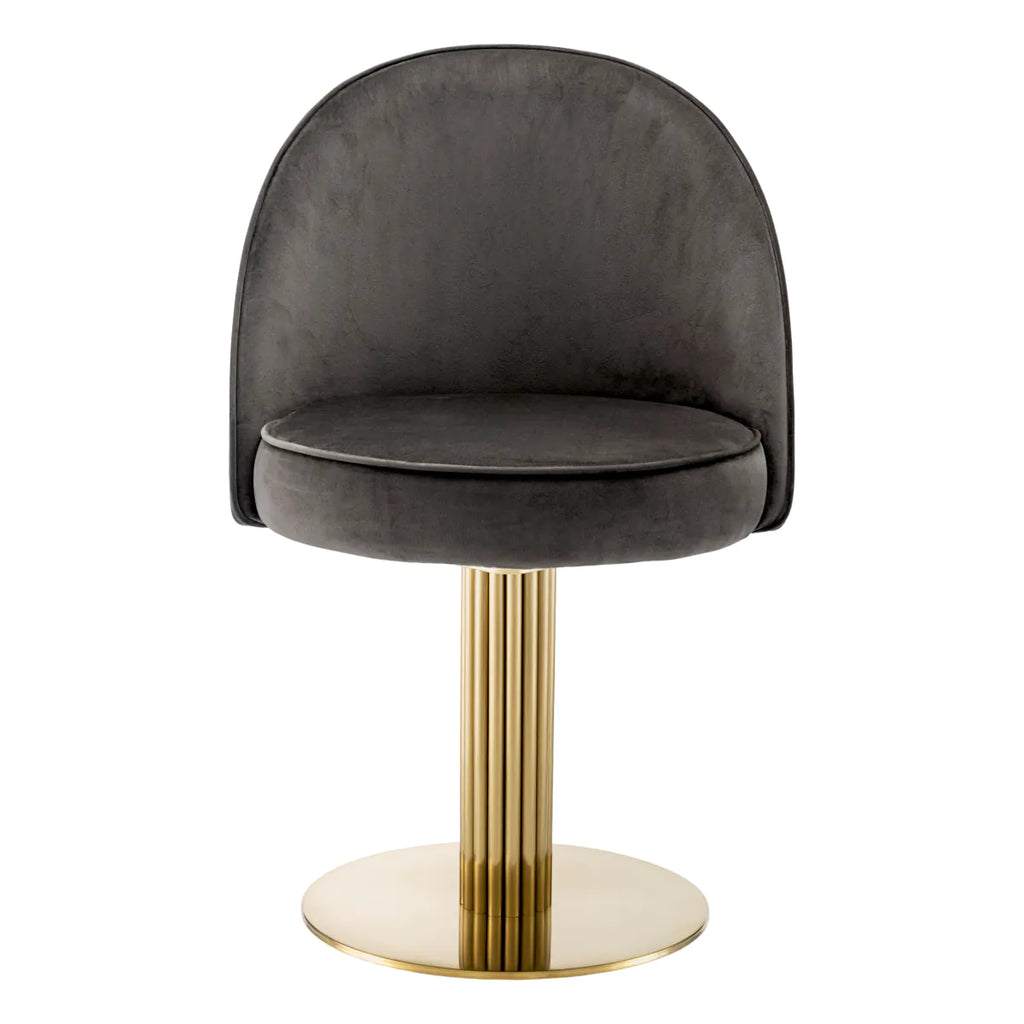 Dorland Dining Chair - Brushed Brass Finish | Roche Dark Grey Velvet | Swivel Base