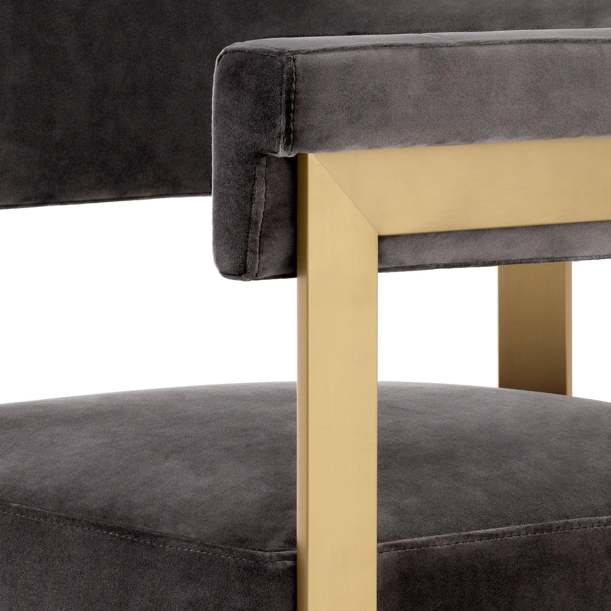 Clubhouse Counter Stool - Brushed Brass Finish | Savona Grey Velvet & Boucle Cream