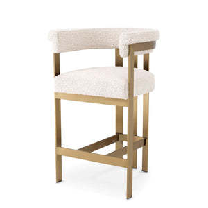 Clubhouse Counter Stool - Brushed Brass Finish | Savona Grey Velvet & Boucle Cream