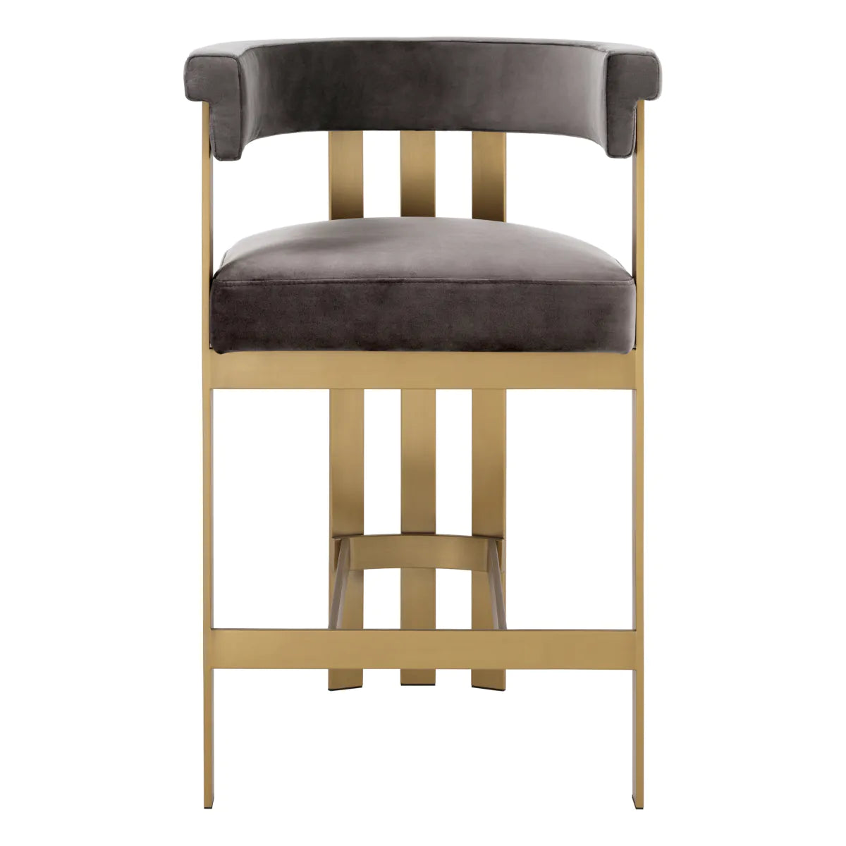 Clubhouse Counter Stool - Brushed Brass Finish | Savona Grey Velvet & Boucle Cream
