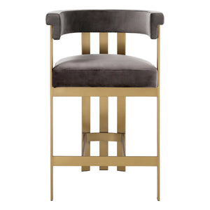 Clubhouse Counter Stool - Brushed Brass Finish | Savona Grey Velvet & Boucle Cream