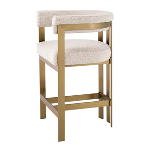 Clubhouse Counter Stool - Brushed Brass Finish | Savona Grey Velvet & Boucle Cream