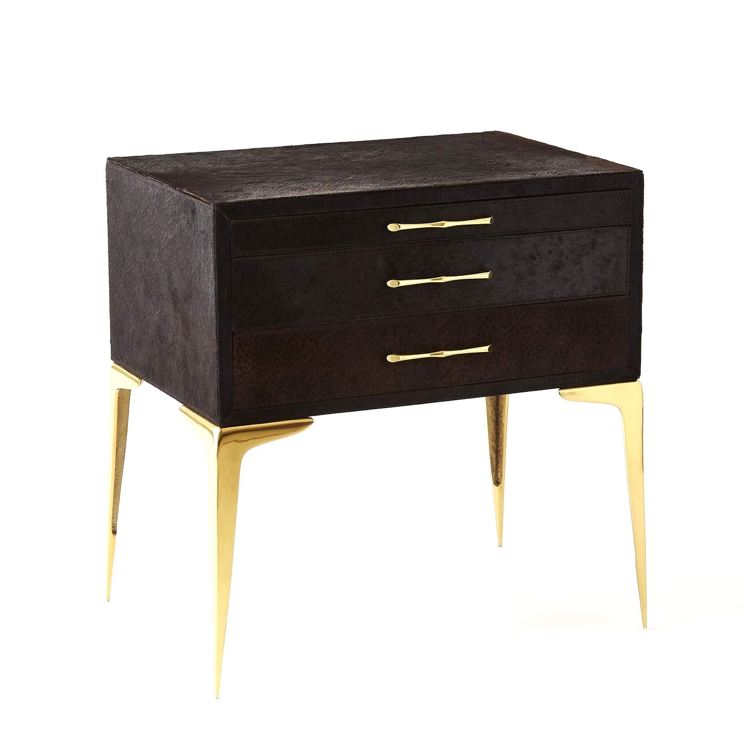 Stiletto Bedside Table White Hair-on-Hide or Black Hair-on-Hide