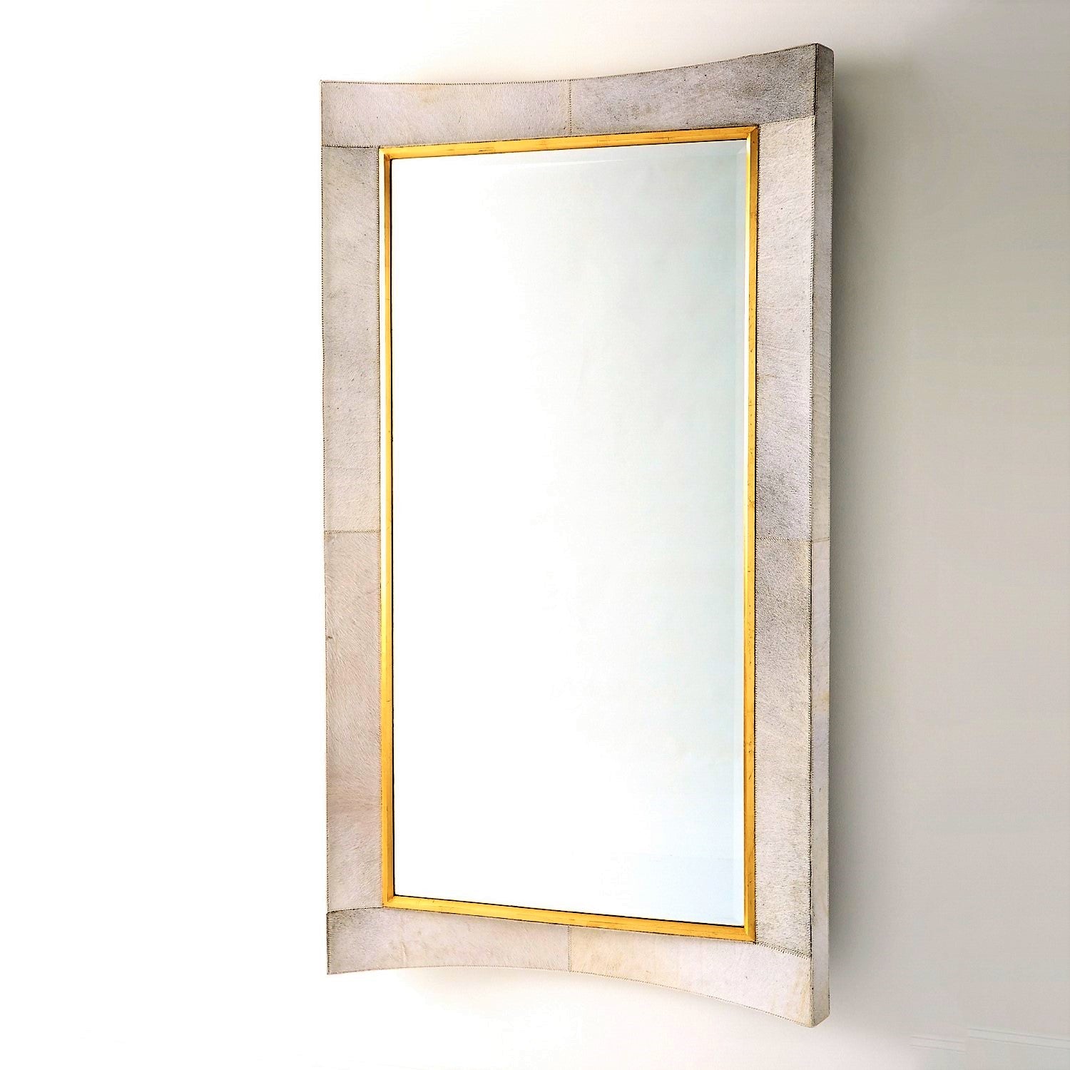 Curved Floor Mirror-White Hair-on-Hide