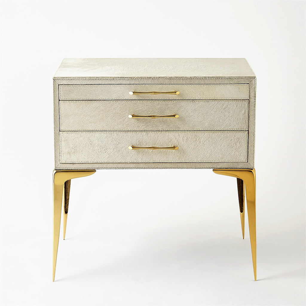 Stiletto Bedside Table-White Hair-on-Hide