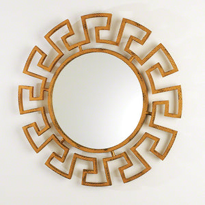 Greek Key Round Mirror-Hammered Nickel