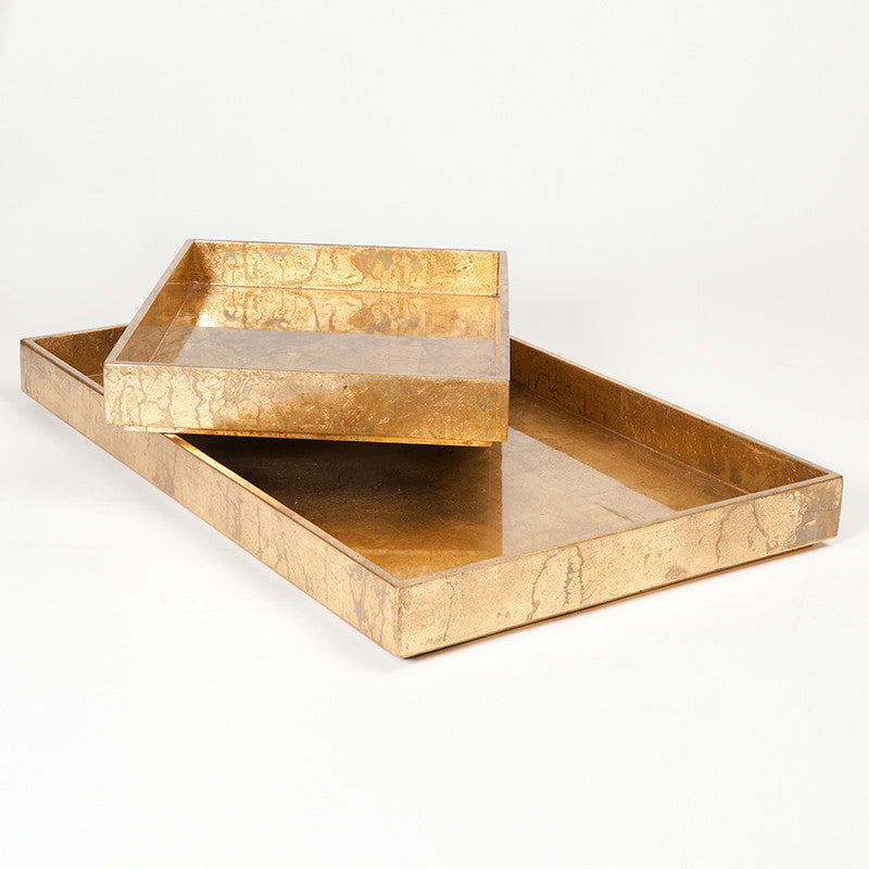Luxe Gold Leaf Rectangle Trays - S/2