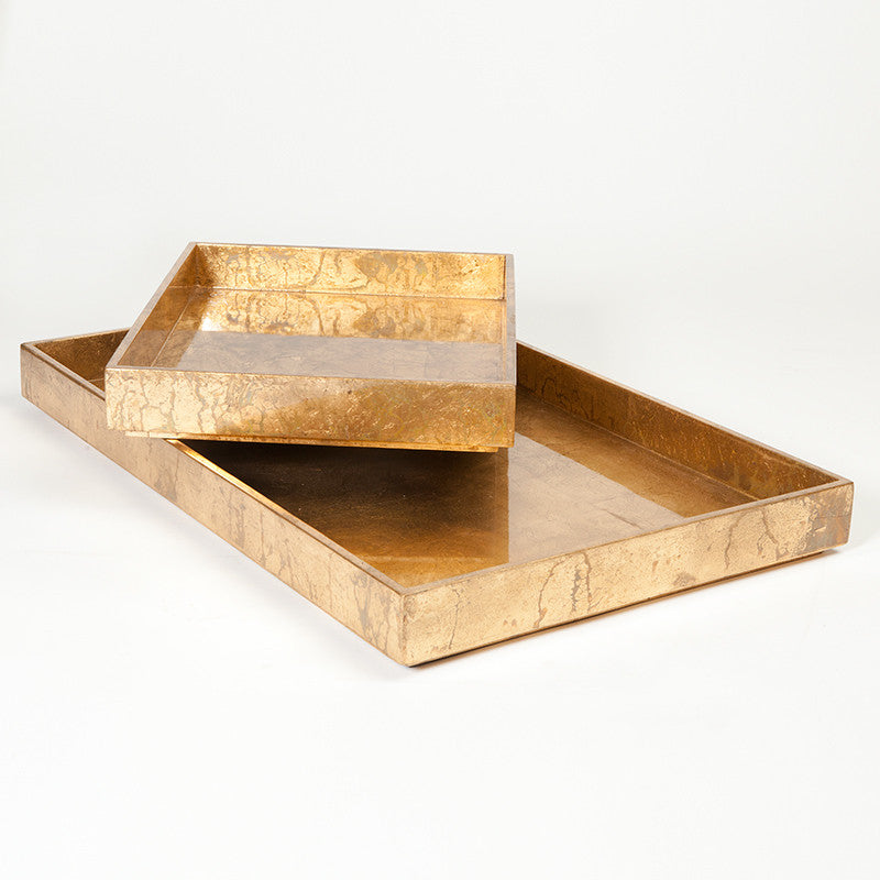 Luxe Gold Leaf Rectangle Trays - S/2
