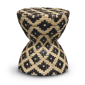 Woven Rattan Black & Natural Hourglass Stool/Table